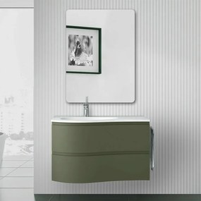 Mobile bagno sospeso 90 cm Melody verde bosco con vasca a sinistra