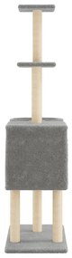 Albero per gatti con tiragraffi in sisal grigio chiaro 145 cm
