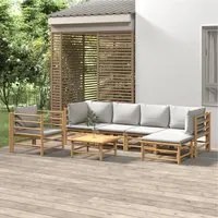 Set Salotto da Giardino 7pz con Cuscini Grigio Chiaro Bamb 3155085