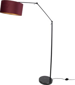 Lampada da terra nera regolabile con paralume rosso e interno dorato 50cm - Editor