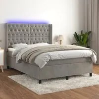 Letto a Molle Materasso e LED Grigio Chiaro 140x190 cm Velluto 3139739