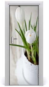 Adesivo per porta Crocus bianchi 75x205 cm