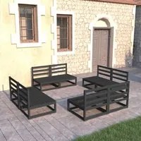 Set Divani da Giardino 8 pz Nero in Legno Massello di Pino cod mxl 37692