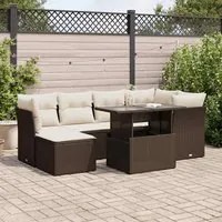 Set Divani da Giardino 7 pz con Cuscini Marrone in Polyrattan 3326194