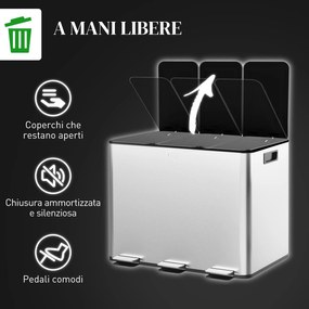 Pattumiera Differenziata Cestino Spazzatura 3 Scomparti da 10L in Acciaio Inox Argento...
