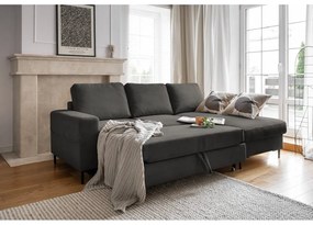 Divano letto angolare in velluto a coste grigio scuro (angolo destro) Lofty Lilly - Miuform