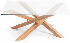 Kave Home - Tavolino da caffÃ¨ Kamido 90 x 90 cm piano vetro gambe metallo rifinite legno
