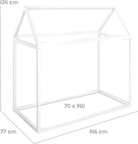 Letto da bambini a forma di casa bianco in pino massiccio con materasso incluso e rete non inclusa 70x140 cm House Bed – Roba