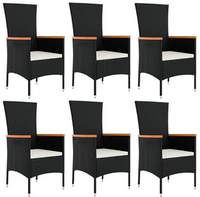 Set da pranzo da giardino 7 pz nero con cuscini in polyrattan