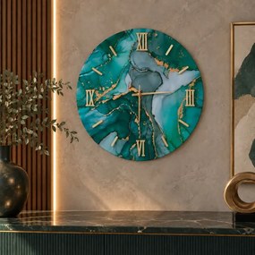 Orologio rotondo D65 cm in vetro temperato effetto marmo Verde - MAXMA