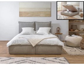 Letto matrimoniale beige imbottito con spazio contenitivo con griglia inclusa 160x200 cm Garance – Bobochic Paris