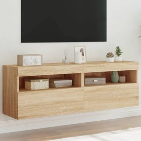 Mobili tv a parete con luci led 2pz rovere sonoma 60x30x40 cm