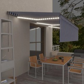 Tenda Sole Retrattile Manuale Con Led 6x3m Blu E Bianc6 /