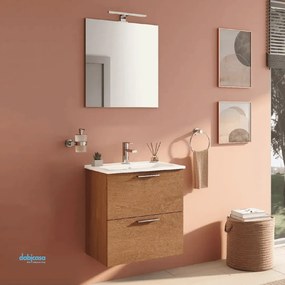 Mobile Bagno Sospeso "Mia" da 60 Cm Composto Da Due Cassetti Lavabo E Specchio Con Lampada Led