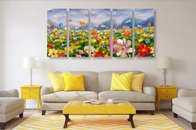 Quadri 5 pezzi – Pittura a olio di fiori selvatici