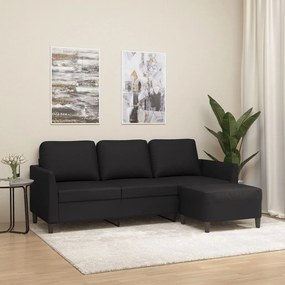 Divano A 3 Posti Con Poggiapiedi Nero 180 Cm İn Similpelle /