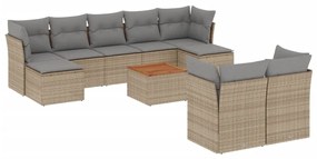 Set divano da giardino 10 pz con cuscini beige in polyrattan