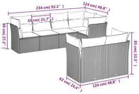 Set Divani da Giardino 7 pz con Cuscini Grigio in Polyrattan