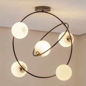 EMIBIG LIGHTING Plafoniera Stardom, bianco opalino/nero, vetro, E14