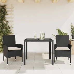 Set Da Pranzo Da Giardino 3 Pz Con Cuscini Polyrattan E Vetro /