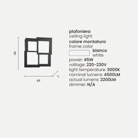 Plafoniera Led in metallo Bianco e diffusore in acrilico PASSPARTOU 44x44 cm