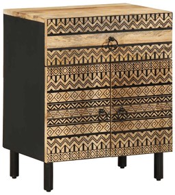 Comodino Nero 50x33x60 Cm İn Legno Massello Di Mango Grezzo /
