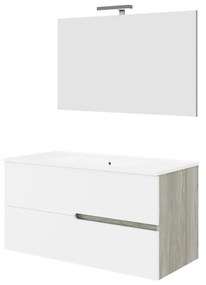 Mobile sottolavabo e lavabo con illuminazione Eva carcasa rovere grigio/frontale bianco in mdf L 100 x H 51 x P 46 cm 1 vasca 2 cassetti