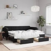 Divano Letto Estraibile con Cassetti Nero 80x200 cm in Vellutocod mxl 82718