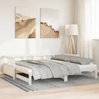 Divano Letto con Rotelle e Materasso Bianco 90x200cm Legno Pino 3321042