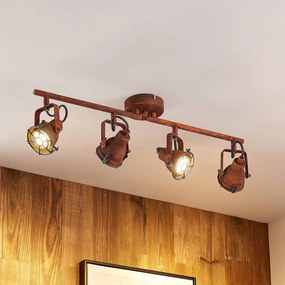 Lindby, faretto da soffitto Scabra, 63 cm, marrone ruggine, a 4 luci, metallo