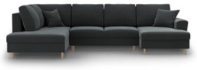 Divano angolare grigio scuro allungabile e con contenitore (con penisola a sinistra/a U) con rivestimento in velluto Kyoto – Cosmopolitan Design