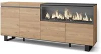 Credenza, Mobile, Cucina, 210, 4 Porte, Camino elettrico XXL, Design industriale, Rovere RF3230