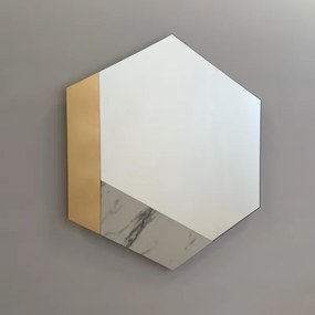 Specchio 70x80 cm decori foglia oro e marmo laminato bianco - CHARLIE