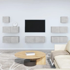 Set di mobili porta tv 7 pz grigio cemento in legno multistrato