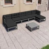 Set Divani da Giardino 8 pz Grigio Cuscini Massello di Pino cod mxl 39600