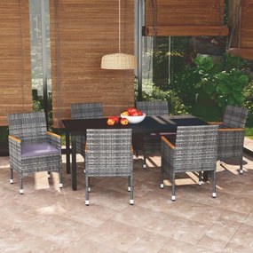 Set da pranzo per giardino 7 pz con cuscini polyrattan grigio