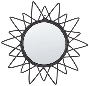 Specchio da parete rotondo rattan nero ⌀ 61 cm AROEK Beliani