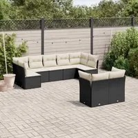 Set Divani da Giardino 9 pz con Cuscini Nero in Polyrattan 3218146