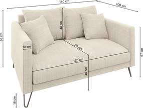 Divano color crema con rivestimento in ciniglia 140 cm Freya – Ropez