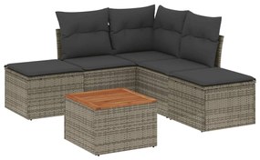 Set Divano da Giardino 6 pz con Cuscini Grigio in Polyrattan