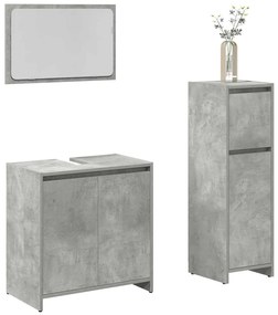 Set Mobili Da Bagno 3 Pz Grigio Cemento İn Legno Multistrato /