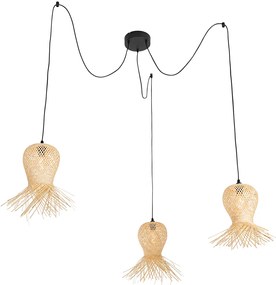 Lampada a sospensione da esterno orientale in bambù 3 luci IP44 - Carlos