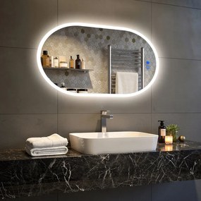 Specchio da bagno illuminato 80x50\100x70\120x70\50x80\70x100\70x120 cm, bicolore, interruttore touch, tappetino riscaldante