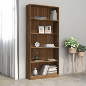 Libreria 5 Ripiani Rovere Marrone 80x24x175cm Legno Multistrato