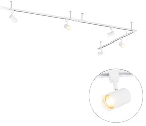 Sistema di illuminazione su binario a sospensione moderno con 5 faretti bianchi monofase - Iconic Jeana