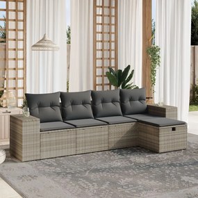 Set divano da giardino 5pz con cuscini grigio chiaro polyrattan