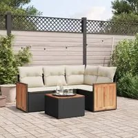 Set Divani da Giardino 5 pz con Cuscini in Polyrattan Nero cod mxl 112146