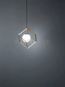 Cube sospensione 1 luce in metallo verniciato oro diffusore sferico...