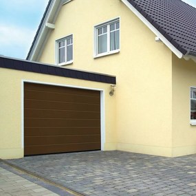 Portone sezionale in acciaio HORMANN Ecostar motorizzato, esterno marrone e interno bianco, H 224 cm x L 318 cm