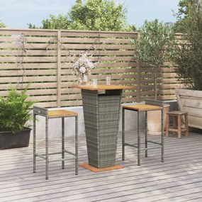 Set bar giardino 3pz grigio polyrattan e legno massello acacia